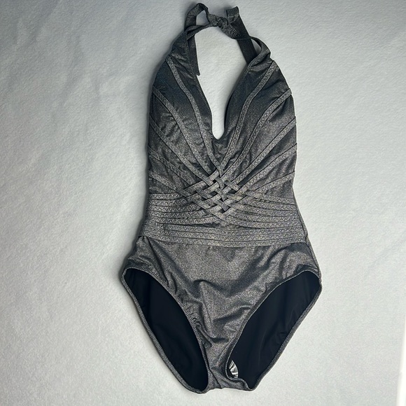 gottex classics  one piece silver shiny bathing suit new size 10 - Picture 2 of 7